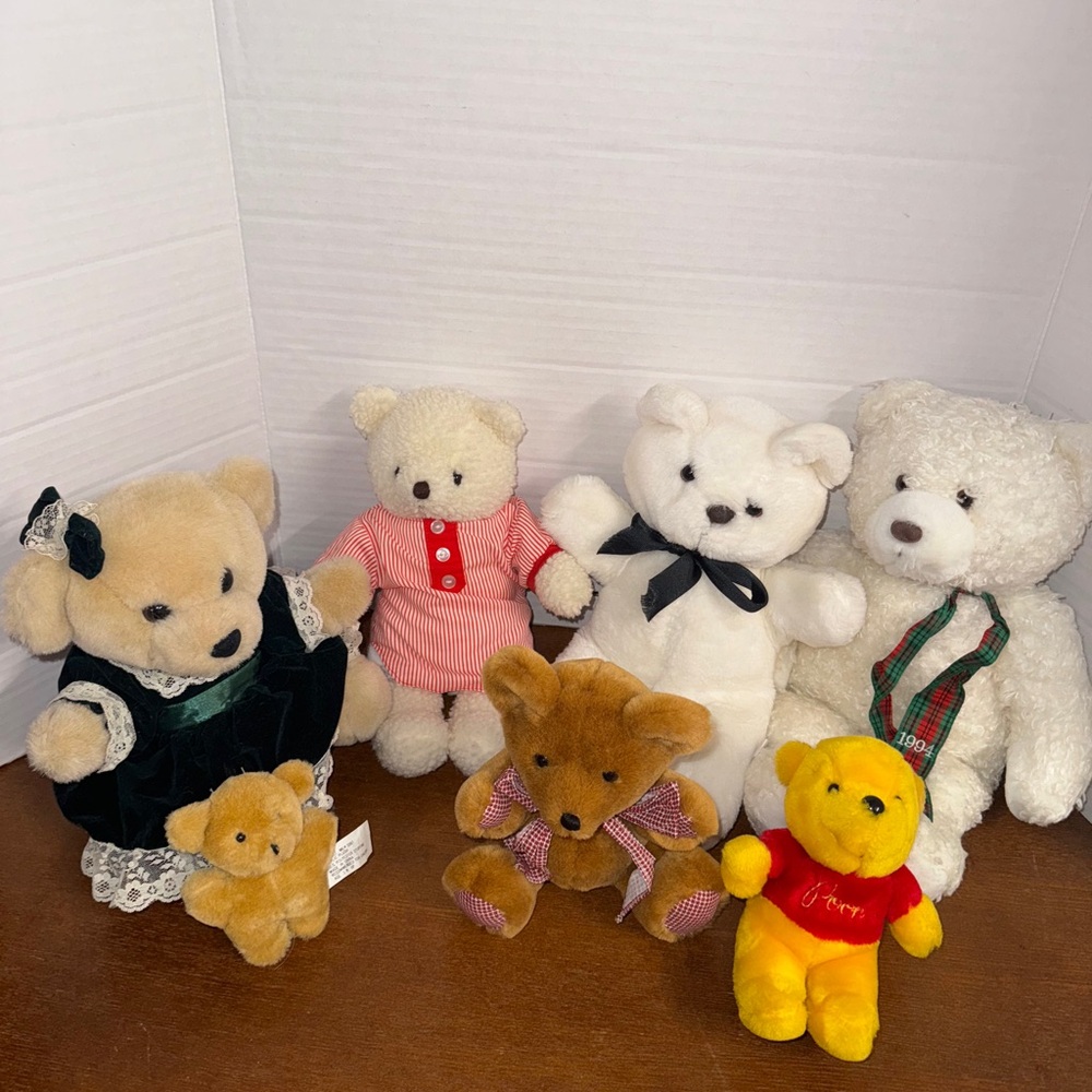 Assorted Teddy Bear Set - White, Brown, Yellow